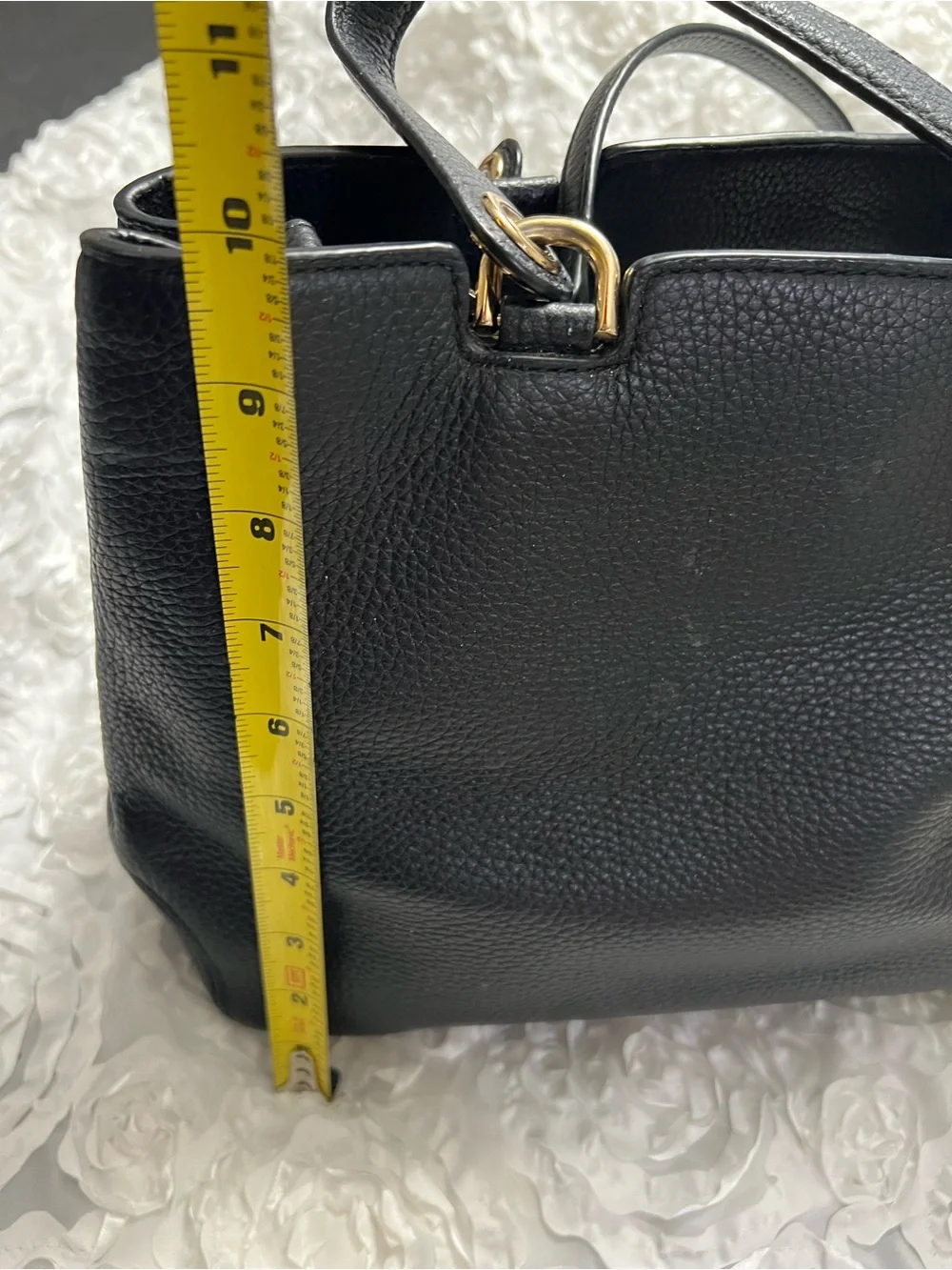 Michael Kors Black Pebbled Leather Shoulder Bag with Gold Hardware